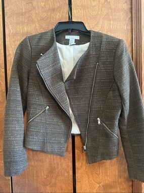 H&M Dark Green Cropped Asymmetric Zip Blazer